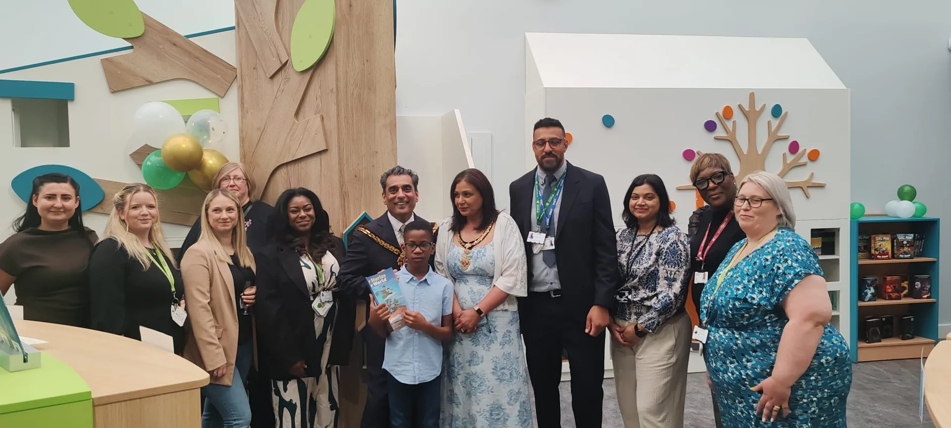 Jayce Joyce with the Mayor of Wolverhampton and school staff at the new library opening